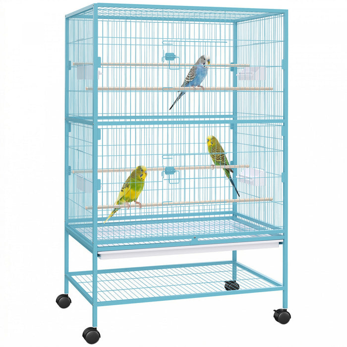 PawHut Grande Cage en Acier 132 cm pour Oiseaux, Bleu Clair