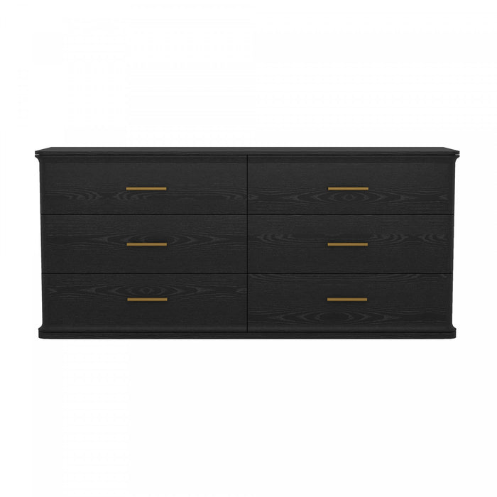 Commode traditionnelle Clifford en noir (6 tiroirs)