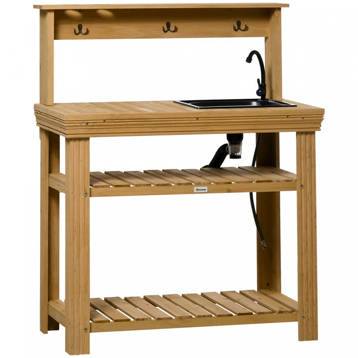 Outsunny Table Banc De Rempotage Exterieur Evier Amovible Et Etageres