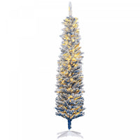 Homcom Arbre De Noel Artificiel Pre-eclaire De 6 Pi, Pointes Enneigees