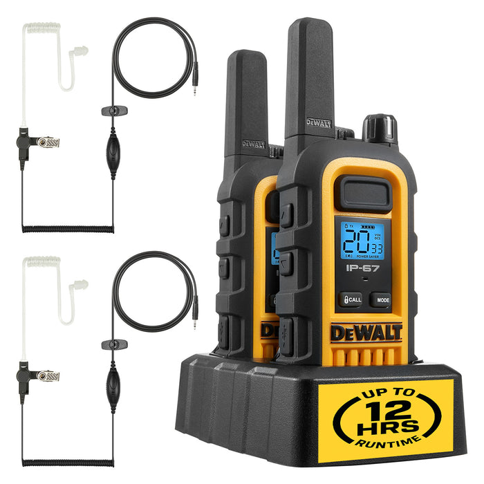2 talkies walkie Dewalt DXFRS300 pour site de travail plus écouteurs - 1 watt, robuste, longue portée, radios bidirectionnelles intérieures-extérieures + 22 canaux