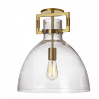 Plafonnier semi-affleuré Liberty de Dainolite en verre transparent, avec fini laiton vieilli et 1 ampoule incandescente