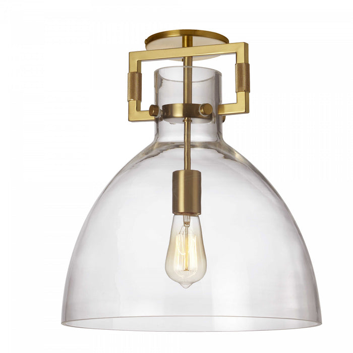 Plafonnier semi-affleuré Liberty de Dainolite en verre transparent, avec fini laiton vieilli et 1 ampoule incandescente
