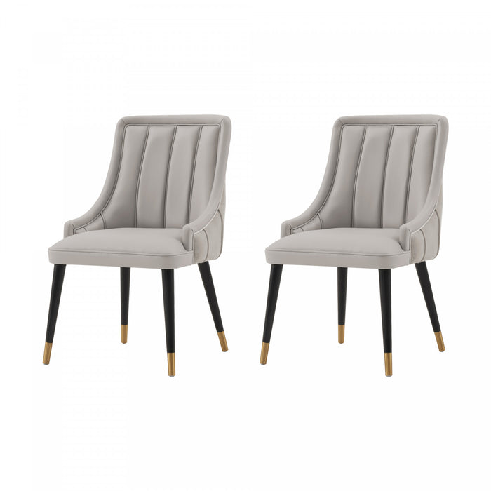 Chaise de salle a manger moderne en bois Eda avec revetement en tissu gris clair - Lot de 2