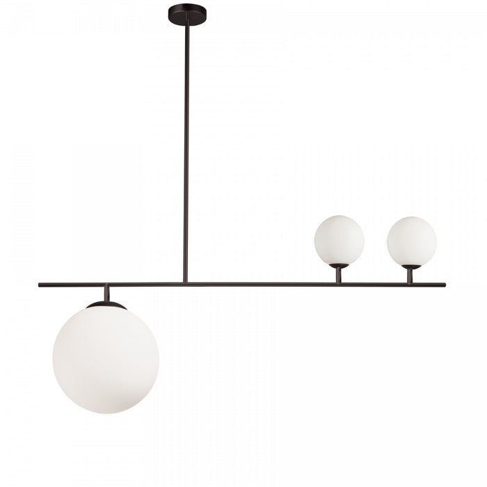 Luminaire suspendu Orion de Dainolite en verre blanc, avec fini noir mat et 3 ampoules