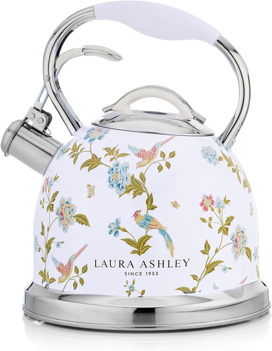 Bouilloire sur la cuisinière Laura Ashley en acier inoxydable, blanc d’Elveden - VQ-SBNK057-LAEW-CA