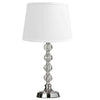 Petite lampe de table Crystal de Dainolite en forme de boule de cristal, avec abat-jour blanc, fini chromé poli et 1 ampoule
