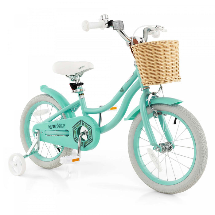 Prorider 16\" Velo Enfant Avec Roues D'entrainement Reglable Guidon Siege Frein A Main Vert