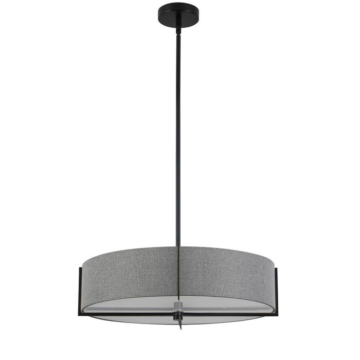 Luminaire suspendu Preston de Dainolite de 21 po de diamètre avec abat-jour gris, fini noir mat et 4 ampoules
