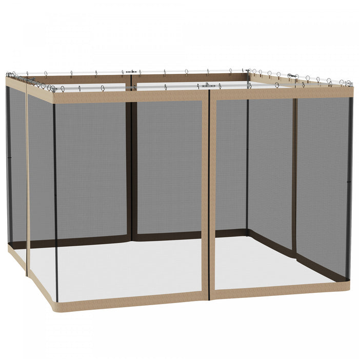Outsunny Moustiquaire De Rechange Pour Gazebo 10' X 10' Murs D'ecran Pour Auvent Avec Fermetures Eclair Pour Les Fetes Et Activites De Plein Air, Kaki