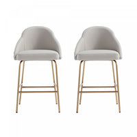  Tabouret de comptoir moderne en metal Gracie avec revetement en tissu, gris pierre et or - Lot de 2
