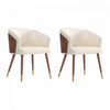 Chaise de salle a manger moderne en bois et cuir vegetalien Reeva en creme - Lot de 2