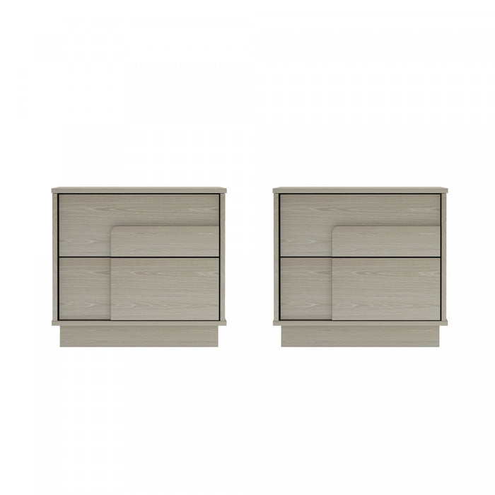 Table de nuit Horizon Modern 56 cm en chene blanchi (2 tiroirs) – Lot de 2