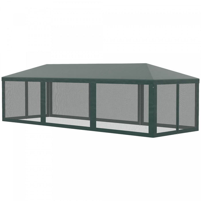 Outsunny 10' X 28' Party Tente Outdoor Canopy Garden Sun Shade Avec 8 Filet Moustique Et Porte A Glissiere, Vert