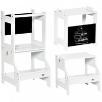 Homcom 2 En 1 Tabouret De Cuisine Pour Enfants, Ensemble Table Et Chaise Detachable, Tabouret Pour E