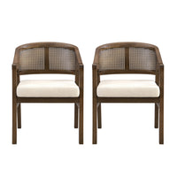 Liam Ensemble de 2 chaises de salle a manger confortables avec dossier en rotin et structure en bois de caoutchouc, noyer