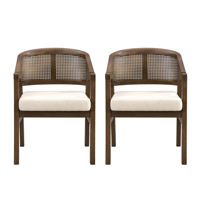Liam Ensemble de 2 chaises de salle a manger confortables avec dossier en rotin et structure en bois de caoutchouc, noyer