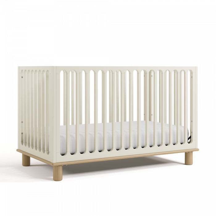 Storkcraft Sicily Lit de bebe convertible 3-en-1 de luxe avec barriere de securite pour tout-petit incluse - Avoine avec bois clair