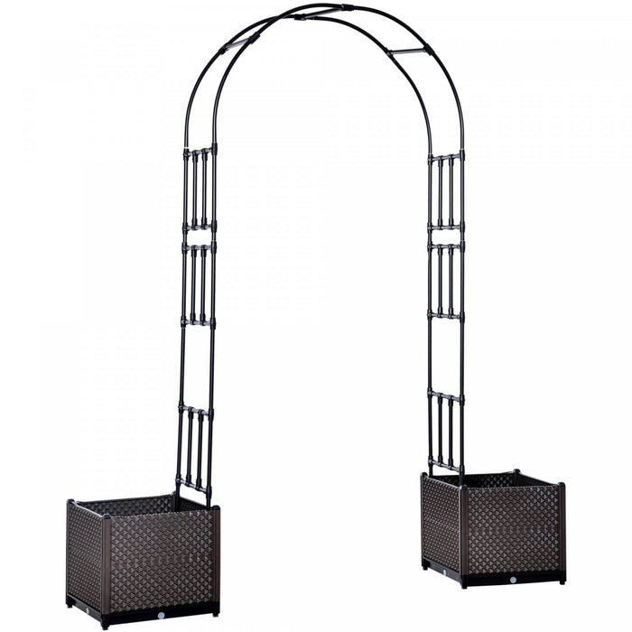 Outsunny Arche De Jardin Avec Deux Jardinieres En Acier Pour Plantes Grimpantes, Mariages, Fetes, Marron