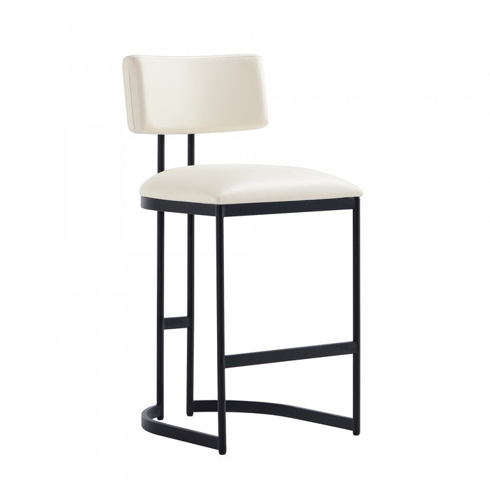 Tabouret de comptoir contemporain moderne Juno en cuir vegetalien et metal, coloris ivoire