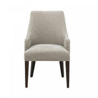 Fauteuil moderne en bois Beever avec accoudoirs en chenille, coloris taupe