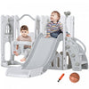 Qaba Ensemble Toboggan Et Balancoire 6 En 1 Avec Panier De Basket, Grimpeur, Balancoire Pour Bebe, Aire De Jeux Interieure Avec Espace De Rangement, Pour Les 1 A 3 Ans, Gris