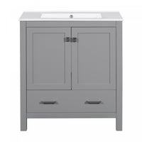 Harper Meuble de salle de bain 30 pouces avec vasque en ceramique et armoire de rangement intelligent, Gris