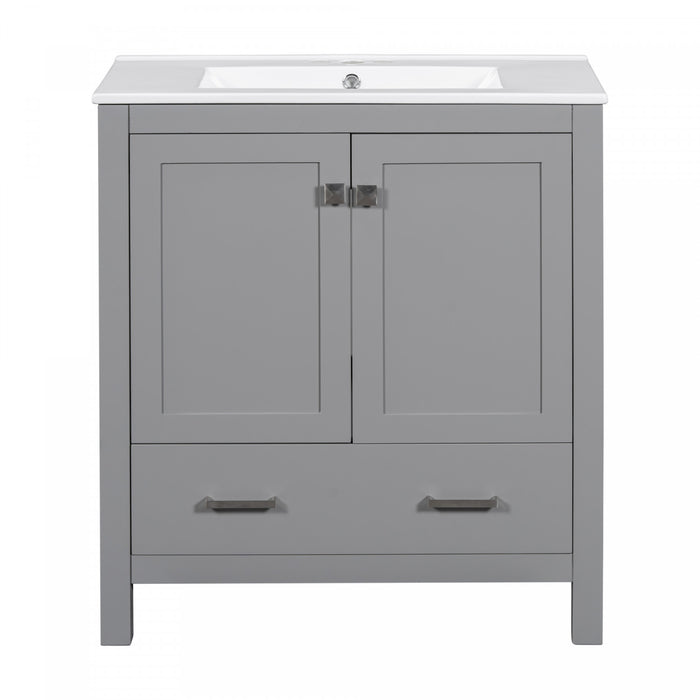 Harper Meuble de salle de bain 30 pouces avec vasque en ceramique et armoire de rangement intelligent, Gris