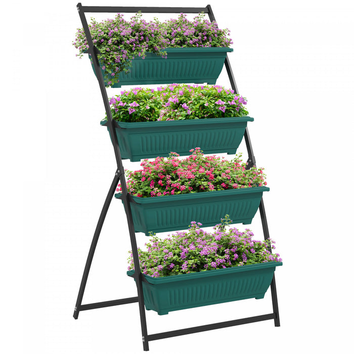 Outsunny Lit De Jardin Sureleve Vertical De 4 Niveaux Avec 4 Boites De Jardiniere, Support De Plante Exterieur Cultivent Le Conteneur Avec Des Trous Qui Fuient Pour Patio De Balcon Exterieur, Vert