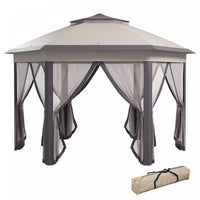 Outsunny Double Toit Hexagone Patio Gazebo Abri Instantane Exterieur Abri Jardin Avec Filet