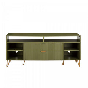 Meuble TV cannele moderne Dumbo 160 cm en vert olive