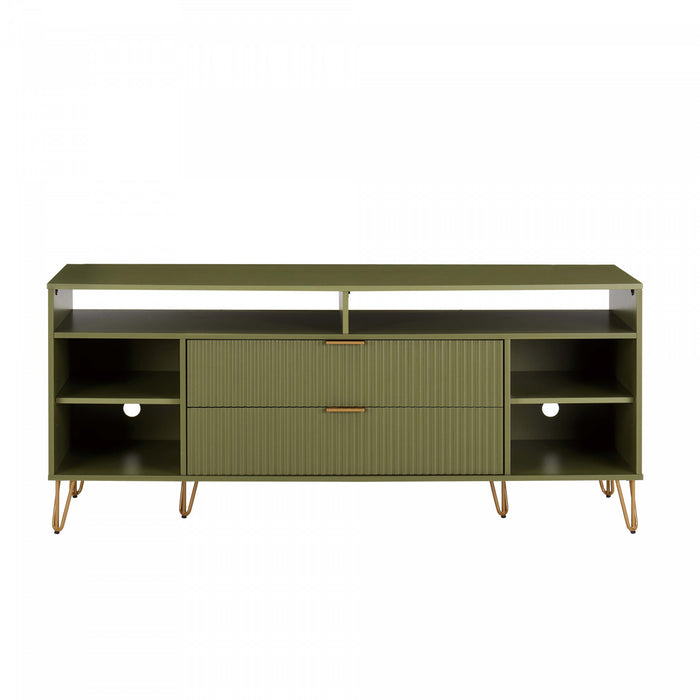 Meuble TV cannele moderne Dumbo 160 cm en vert olive