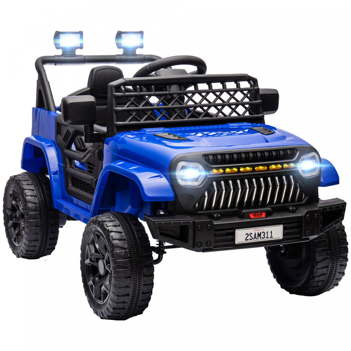 Qaba Voiture Electrique 12 V Alimente Par Batterie Pour Enfants Avec Telecommande, Suspension A Ressort, 3 Vitesses, Klaxon Musical Usb, Phares Led, Bleu Fonce