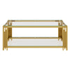 Aria 47.5 Inch Modern Rectangular Coffee Table with Asymmetrical Gold Frame and Glass Top, Transparent | Aria Table Basse Rectangulaire Moderne 47.5 po avec Cadre Asymetrique Dore et Plateau Verre, Transparent