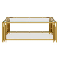  Aria Table Basse Rectangulaire Moderne 47.5 po avec Cadre Asymetrique Dore et Plateau Verre, Transparent