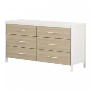 Munich Commode 6 Tiroirs - Blanc Et Orme Naturel