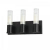 Lumière de coiffeuse Tube de Dainolite en verre cannelé transparent, avec fini noir mat et 3 ampoules