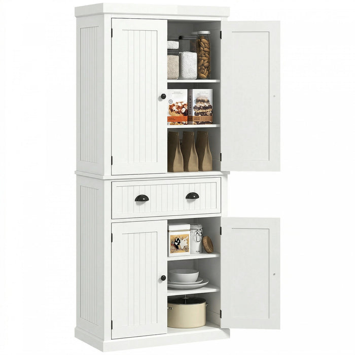 HOMCOM Garde-manger de cuisine 72po, meuble de rangement avec tiroir, creme