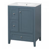 Mia Meuble-lavabo de 24\" avec vasque en ceramique et rangement a plusieurs tiroirs, Bleu Gris