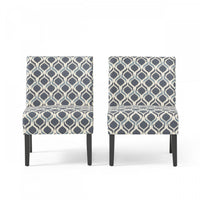  Lot De 2 Fauteuils D’appoint Oliver En Tissu aspect lin Avec Pieds En Bois D’hévéa - Bleu Et Multicolore