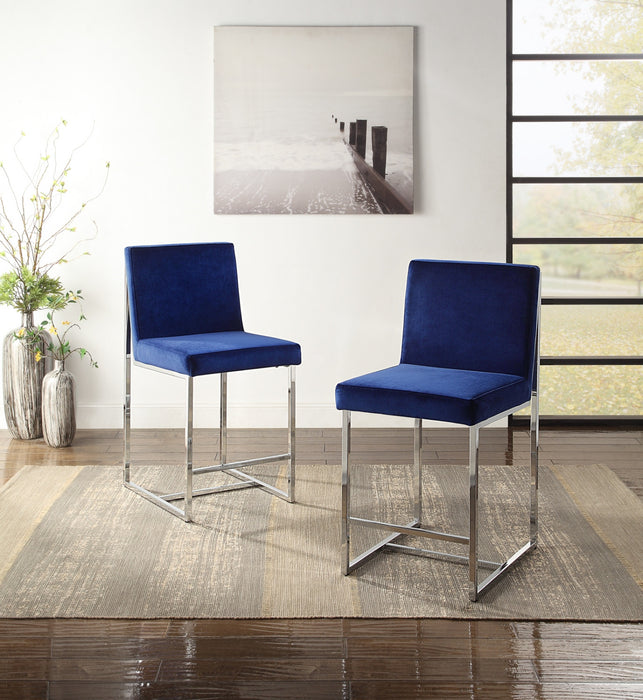 Chaise d'hauteur comptoir Luxembourg, bleu et chrome (ensemble de 2)