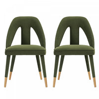  Chaise de salle a manger moderne Neda en velours vert olive - Lot de 2