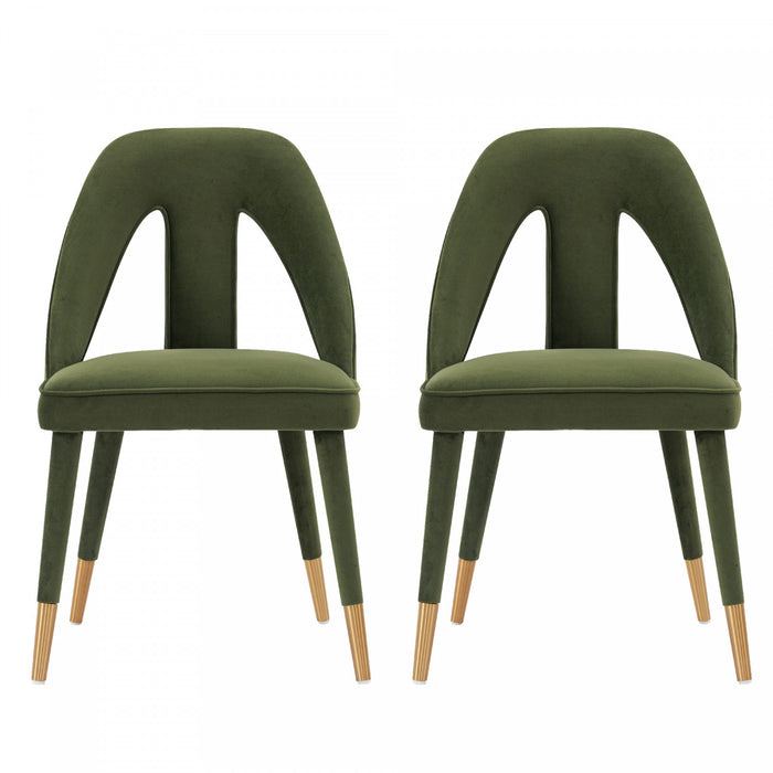 Chaise de salle a manger moderne Neda en velours vert olive - Lot de 2