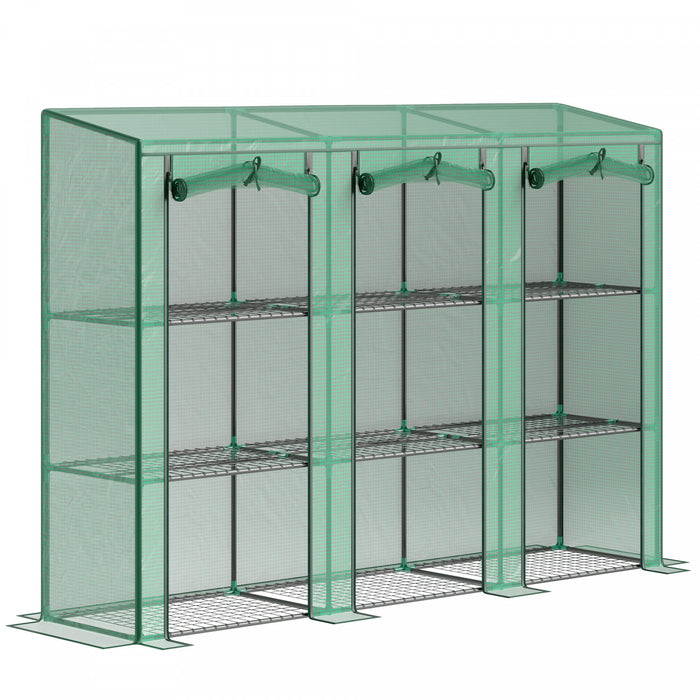 Outsunny Mini Serre Adossee Avec 3 Etageres, 3 Portes Enroulables, Vert