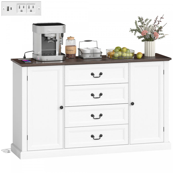 HOMCOM Buffet 58\" avec station de charge, grain de bois blanc