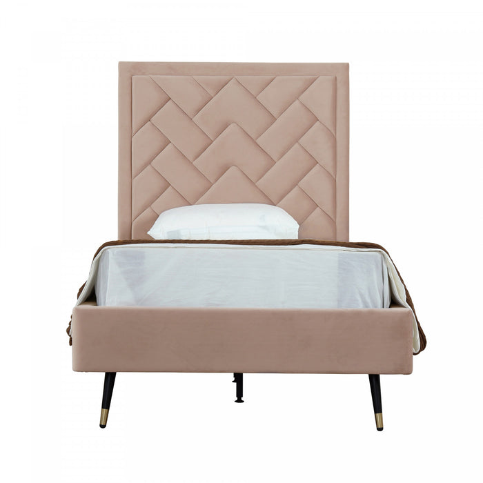 Lit simple moderne Crosby en velours capitonne, coloris nude