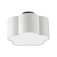 Petit plafonnier affleuré Phlox de Dainolite avec abat-jour blanc, fini noir mat et 3 ampoules