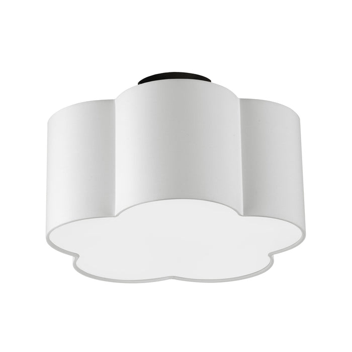Petit plafonnier affleuré Phlox de Dainolite avec abat-jour blanc, fini noir mat et 3 ampoules