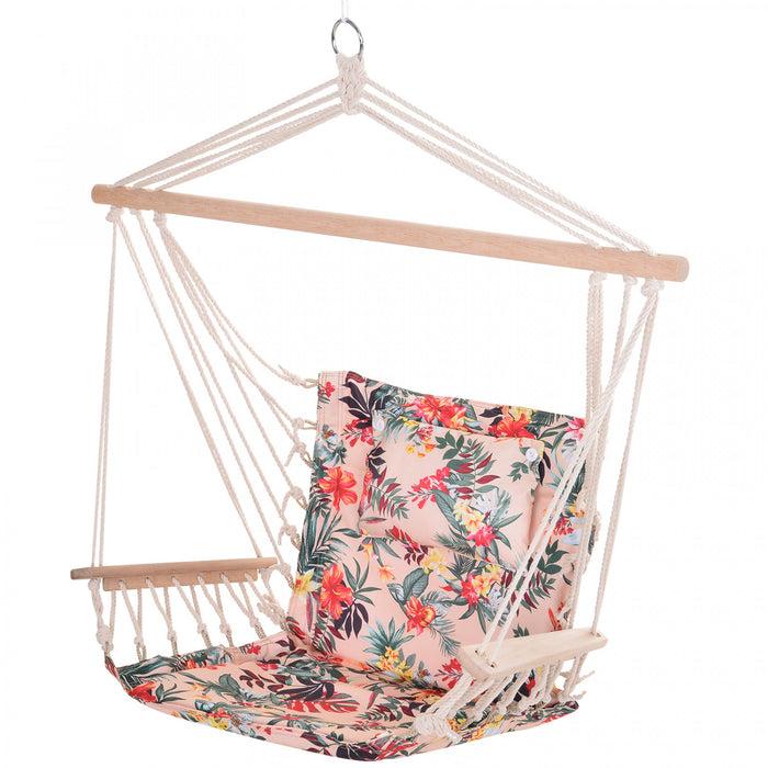 Outsunny Hamac Chaise Portable Suspendu Corde De Coton Balancoire Chaise Siege De Lit De Couchage Avec Repose-pieds Pour Jardin Exterieur Camping Multicolore