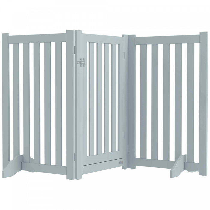 Pawhut Barriere Pliable Pour Chien Avec Porte, Barriere Autoportante A 3 Panneaux Avec Pieds De Soutien, Parc Interieur Pour Chiens De Taille Moyenne Et Inferieure, Gris